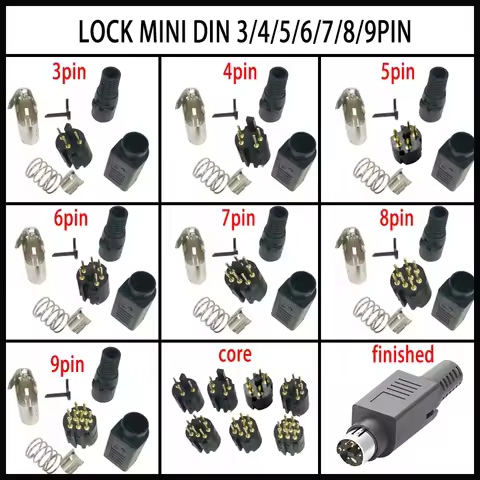 1set Mini DIN 3P 4P 5P 6P 7P 8P 9 Pin Male Plug Adaptor Assemble Welded Type LOCK DIN Self-locking A