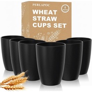 Wheat Straw Drinking Glasses Set of 6, Unbreakable 16 OZ Water Cup with Unique Pattern, Alternative 