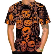 3D Print Pumpkin Halloween T-Shirt For Men Skeleton Ghost Pattern Tees Summer Casual O-Neck Short Sl