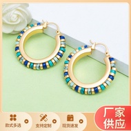 Round Gold-Plated Zircon European and American Niche Earrings High-End Fashion Color-Block Wholesale