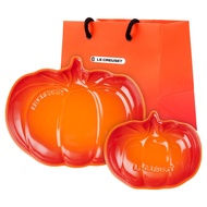 LE CREUSET 南瓜造型盤碟2件組 + 購物袋 橘色 1套 南瓜造型盤碟 S + M + 購物袋