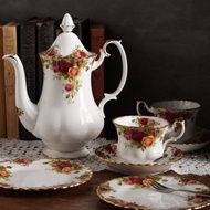 英國Royal Albert鄉村玫瑰22K金雙人午茶組(壺+杯+碟+盤)老鎮玫瑰