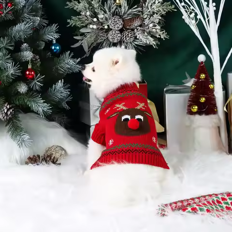 Small Dog Sweater Pet Elk Christmas Sweater Clothes with Fuzzy Pompom for Dogs Cat Pet for Winter Ch