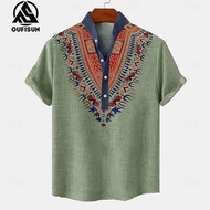 【Oufisun】vitage Áo Sơ Mi Nam Áo sơ mi dân tộc Áo ngắn tay quá khổ quần áo bohemian