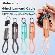 240W Ultra Fast Charging Data Cabler 4-in-1 Lanyard Phone Charge Cable Soft Silicone Short Power Ban
