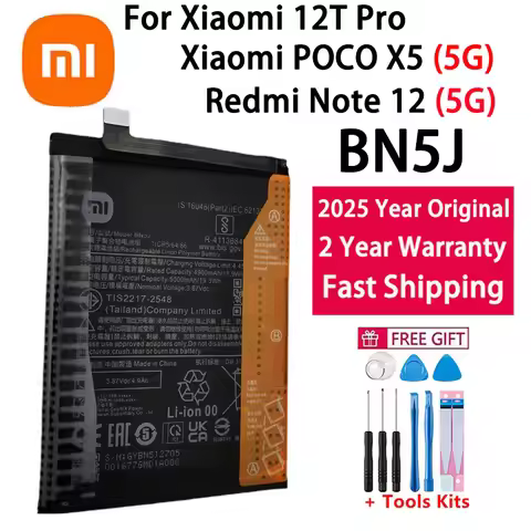 2025 Years 100% Original Battery 5000mAh BN5J For Xiaomi Redmi Note 12 5G / 12T Pro / POCO X5 5G Mob