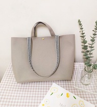 法式系列經典帆布手提袋/格紋肩背包/大容量帆布包/燕麥灰款