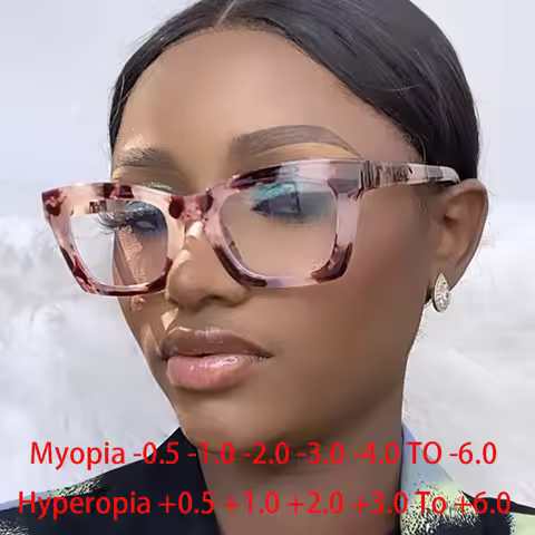 Square Small Frame Clear Glasses Myopia Nerd Spectacles -0.5 -1.0 -2.0 to -6.0, Floral Hyperopia +0.