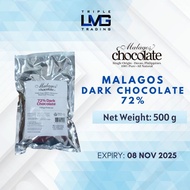 Malagos Chocolate 72% Dark Chocolate 500grams (Easy Melt Size) Couverture