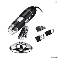 3 In 1 USB & MICRO USB &Type-C Digital Microscope 1600X Magnification Camera 8 LEDs with Stand Compa
