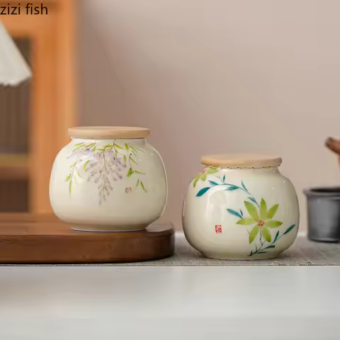 Hand Drawn Underglaze Color Tea Jar Retro Ceramic Moisture-proof Jar Portable Sealed Jar Tea Box Cre