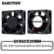 2 PCS DARUTIO 60x60x20mm 6020 12V 24V Dual Ball 3D Printer Cooler Fan 60mmx20mm Brushless Machine Eq