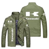 台灣現貨Kawasaki LOGO夾克車店工作服NINJA400  VERSYS歐美休閒加大尺碼寬鬆薄款立領拉鍊防風衣機