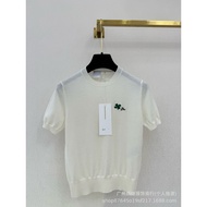 CG0L CD 2026Four-leaf clover embroidered pullover short-sleeve knit top, comfortable and versatile r