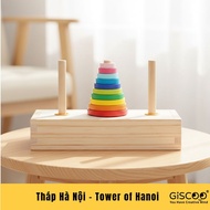 Hanoi tower, Montessori stacking wooden toy, rainbow tower with storage box