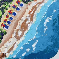 沙灘畫躺椅原創藝術海景熱帶沙灘傘躺椅