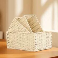 1pc/3pcs Desktop Storage Basket, Rattan Woven Tray For Cosmetics, Keys, Snacks, Home Living Room Org