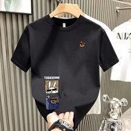 S-5XL Pure Cotton Summer Korean Style Round Neck Short Sleeve T-shirts Loose Top Fashion Rabbit Bear