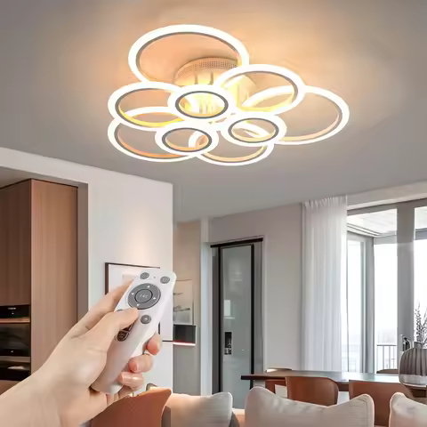 Modern LED Ceiling Light 6-9 Ring Flush Mount with Remote Control 2800K-7000K Dimmable Chandeliers f