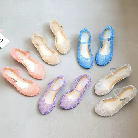 International Summer Frozen Snow Queen Princess Shoes Grey Cinderella Crystal Shoes Children's High