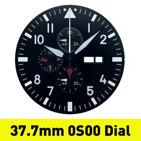 37.7mm 12 Hours Black White Pilot's Chronograph Copper Watch Dial with Hands Set for Miyota Cal.0S00