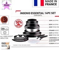 (Made in France) Tefal Ingenio Essential 14 Pc Pots and Pans Set, Black . For all cooktops Except Induction). ( Ready Stock ) (Free 3x Cookware Protector - 26cm , 35cm , 38cm)