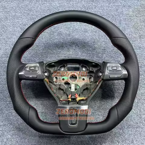 Leather Steering Wheel FOR VW TOURAN TIGUAN 1T0 Flat Bottom NO PADDLE SPACE