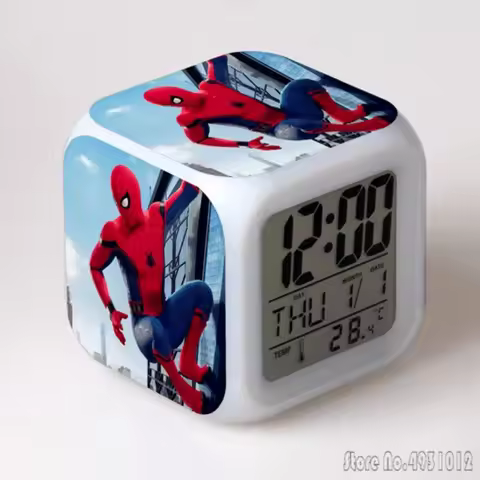 Anime Avengers Spiderman Peripheral Alarm Clock Creative Student 8x8x8cm LED Cube with Colorful Ligh