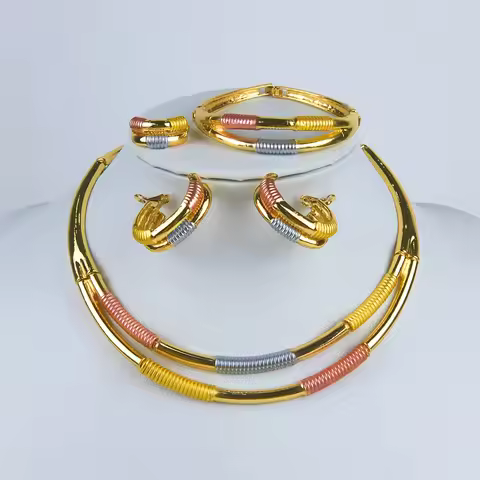 ESALE Dubai Style Gold Color Earring Sets Necklace Earring Bracelet Rings Sets For Women To Wear As