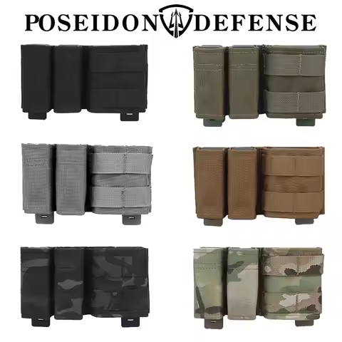 Poseidon Defense FAST 9mm + 9mm + 5.56 Triple Magazine Pouch Mag Carrier Molle Belt Ammo Holster for