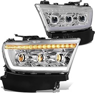 DNA MOTORING Pair of Headlight Assemblies Compatible With Ram 1500 2019-2024, GM2502329, Chrome Hous