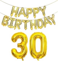 (SG SELLER) Gold 30th Birthday Balloon Decorations Set, Happy Birthday Banner, 81cm Number Balloons