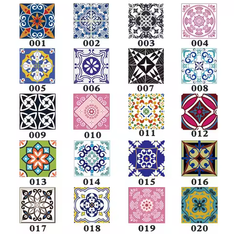 15pcs/set 8/10/12cm Bohemian Style Tiles Wall Sticker Table Bathroom Waist Line Art Mural Home Decor