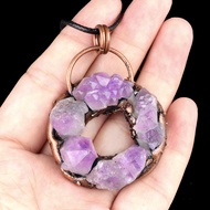 KS-1989-Vintage Amethyst Donut Pendant Natural Cluster Rough Stone Glue Inlaid Necklace