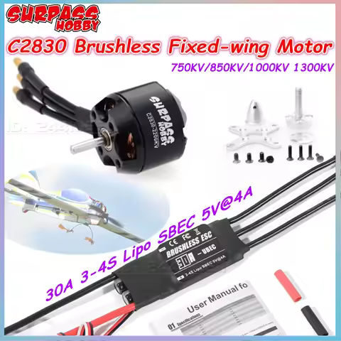 SURPASS HOBBY C2830 Brushless Motor 750KV 850KV 1000KV 1300KV with 30A ESC for RC Fixed-wing FPV Dro