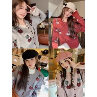 C442-Freeters Cherry Embroidered Chanel Style Buttoned Sweater Jacket