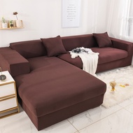 2021 New Elastic Sarung Sofa Cover Plain Couch Slipcover Protector for L Shape Sofa 1 2 3 4 Seater Sofa Bed 弹力沙发套 Brown