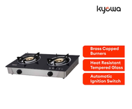 Kyowa Glass Top Double Burner Stainless Steel Gas Stove with 1 year warranty Double burner, Brass-ca