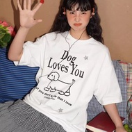 odd maker 狗狗loveyou線條小狗T恤女圓領寬松短袖純棉T恤上衣