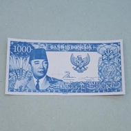 Uang Kuno Indonesia Soekarno 1000 Rupiah 1964 Pemandangan Banteng UV