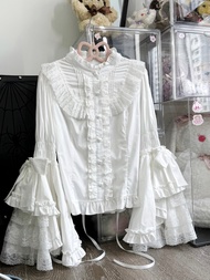Original Lolita เสื้อเชิ้ตแขนยาวคอตั้งแขนเจ้าหญิงชั้นใน เสื้อเชิ้ตผู้หญิงทรงเข้ารูป ผ้าฝ้าย ขายตัวเด