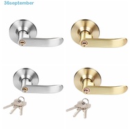 SEPTEMBER Door Lock Lever, Straight Lever with Round Trim Privacy Door Handle, Silver Easy To Install Interior Reversible Satin Brass Finish Hardware Lockset Interior Use