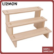 LIZMON Display Stand Riser, 3 Tier Pine Wood 3 Tier Display Shelf, Display Racks Countertop Multifun