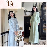 Traditional Bamboo Brocade Ao Dai, Slim Waist Shape, Flared Sleeves Ao Dai Vietnam Ao Dai Plus Size 
