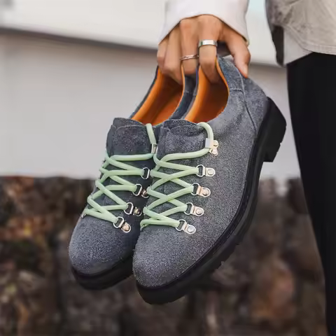 Suede Leather Shoes Mens Derbys Flat Genuine Leather Brand Male Footwear Cool Fashion Style Blue Yel