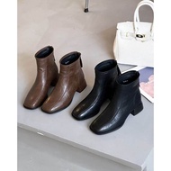 Large Size 3cm Short Boots 41 Brown Thick Root Thin Merader Square Toe Martin Morning Clothes 2512