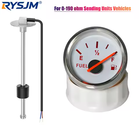 52mm Car Fuel Level Gauge Signal 0-190 Ohm Fuel Meter For 0-190ohm Sensor Marine Boat Truck Red Back
