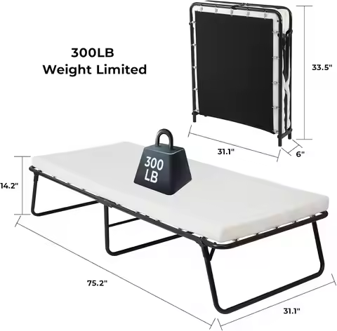Folding Adult Guest Bed 80x190cm with 7cm Thick Memory Foam Mattress, Foldable Single Bed, Portable 
