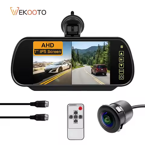 7 Inch IPS 2-split Screen Car Rear View Mirror Monitor DVR Recording 2CH 4-pin Aviation Connector 12