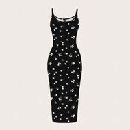 Casual Minimalist Vacation Style Ditsy ,H/J.Ky78 Y6h7ugt8bjin9 MFloral Slim Fit Bodycon Slip Dress, 